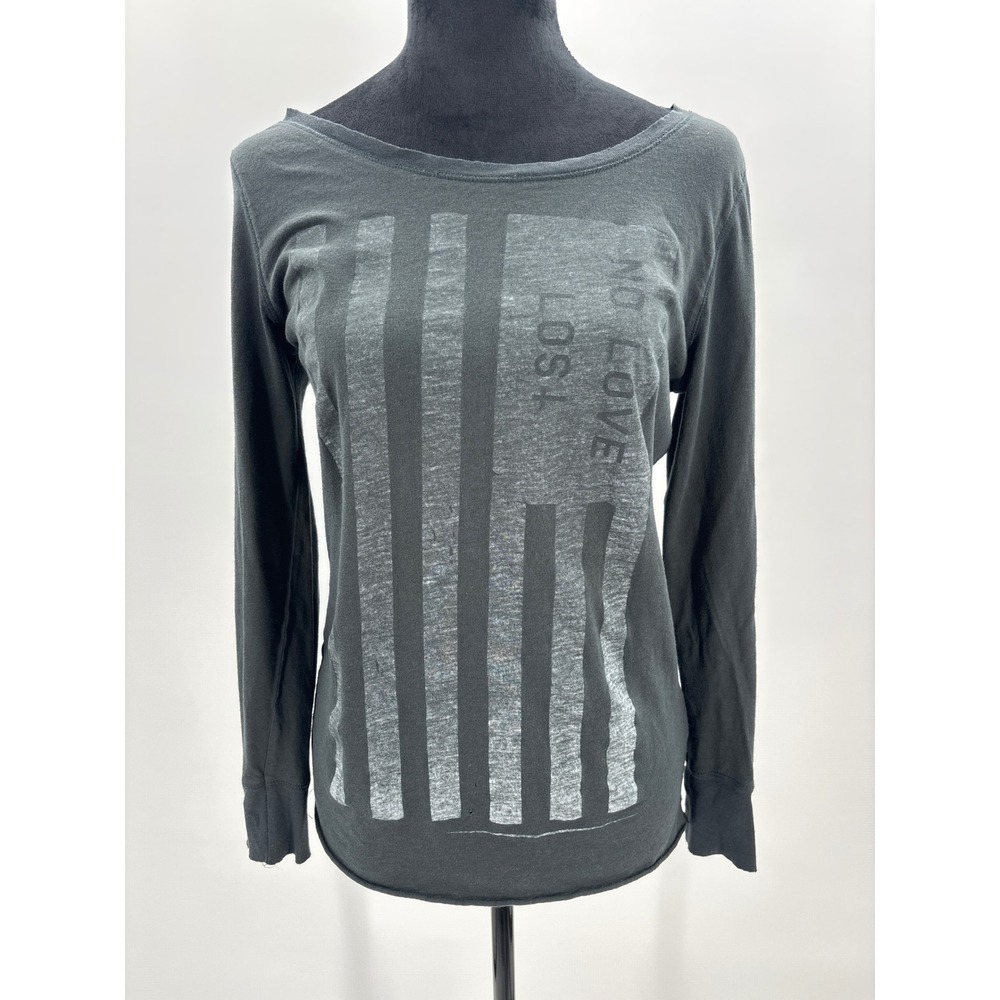 ZOE KARSSEN Women Charcoal Gray Long Sleeve Graphic T‎ Shirt Top size Small FLAW